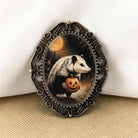 Halloween brooch- funny opossum fall scene.
