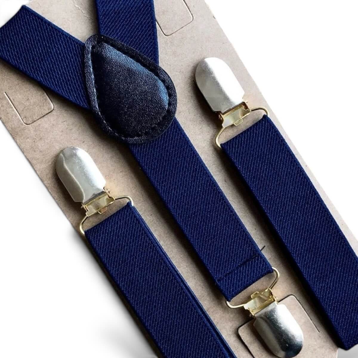 Navy suspenders for men boys toddlers and babies.