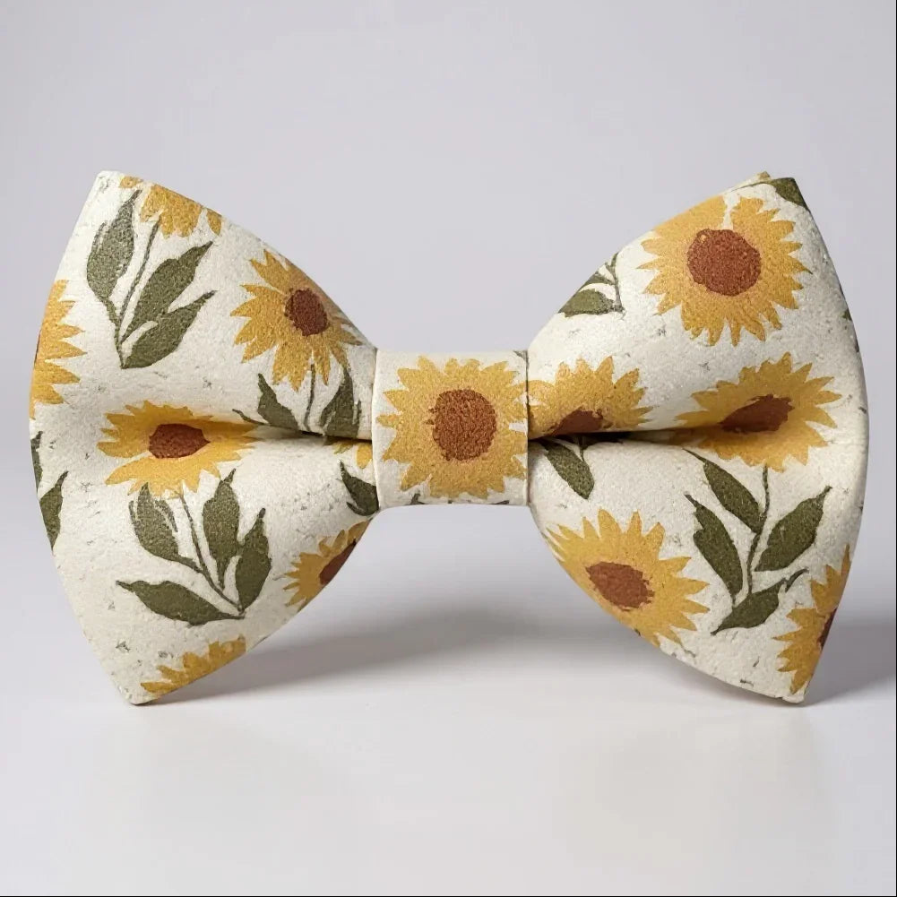 Sunflower Floral bow tie on a light gray background