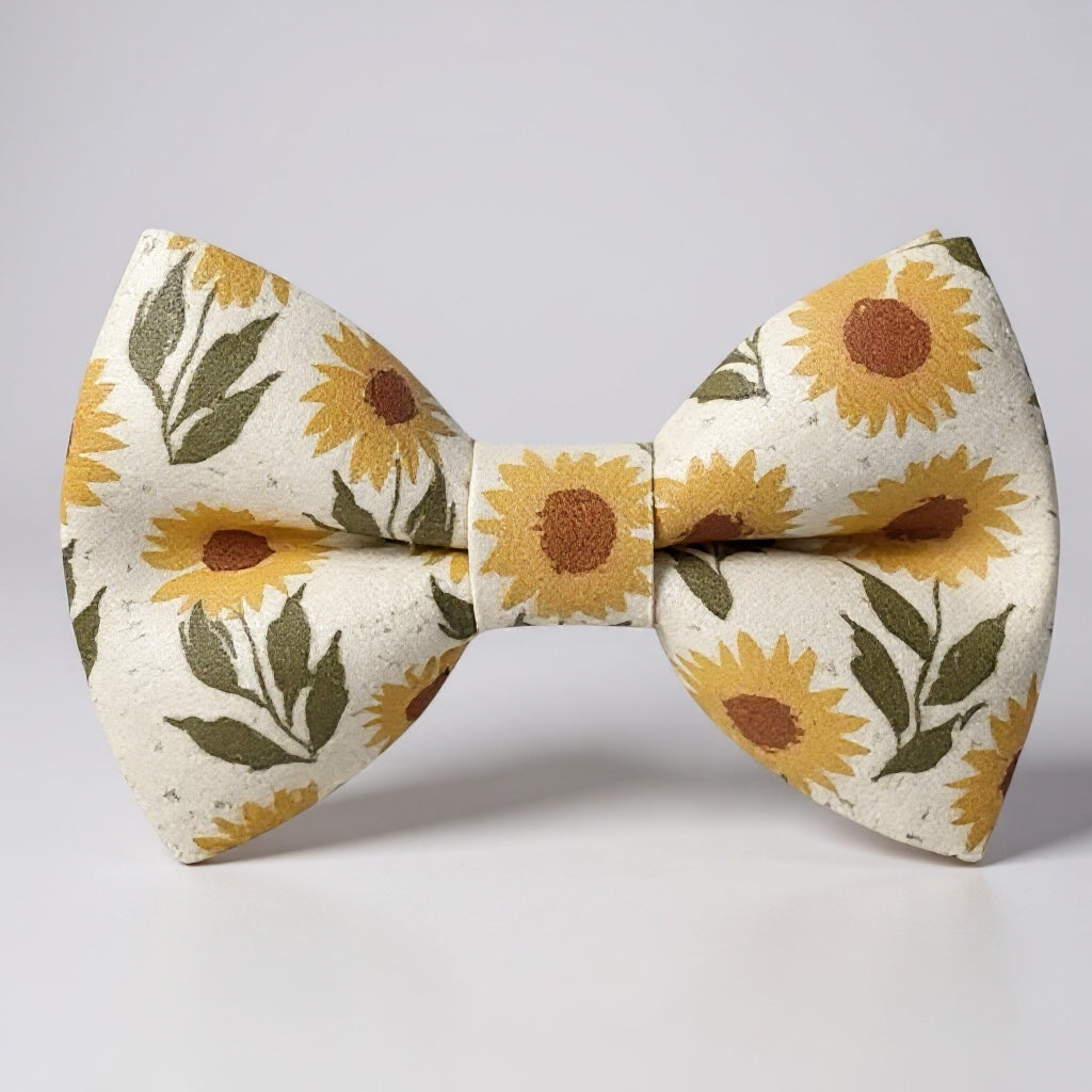 Sunflower Floral bow tie on a light gray background