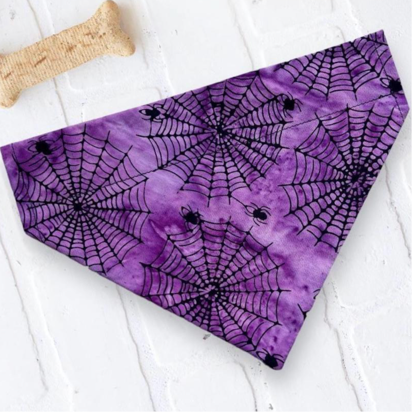 Purple Halloween Spiderweb Dog Bandana or Cat Bandana