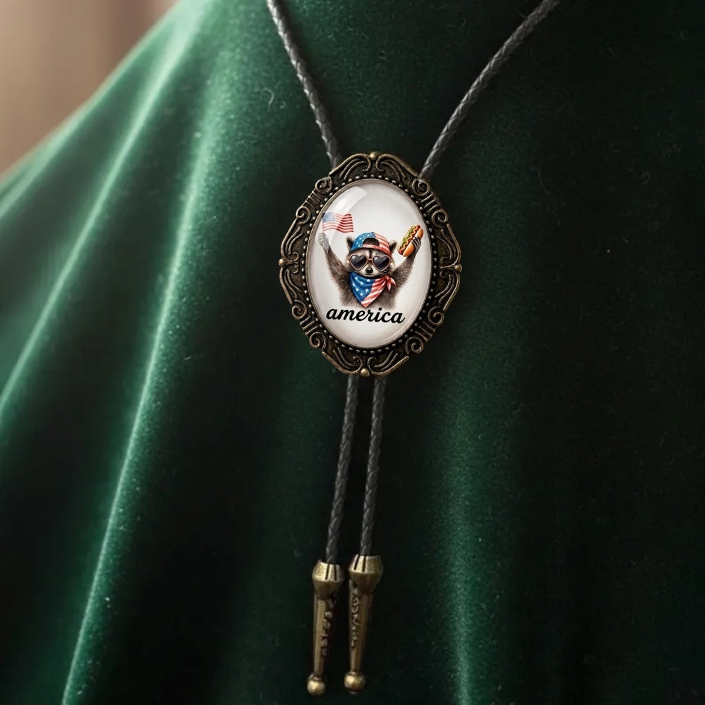 4th of July Bolo Tie- American Raccoon