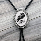 Raven Bolo Tie for Cowboy Genuine Leather Western in Silver and Black