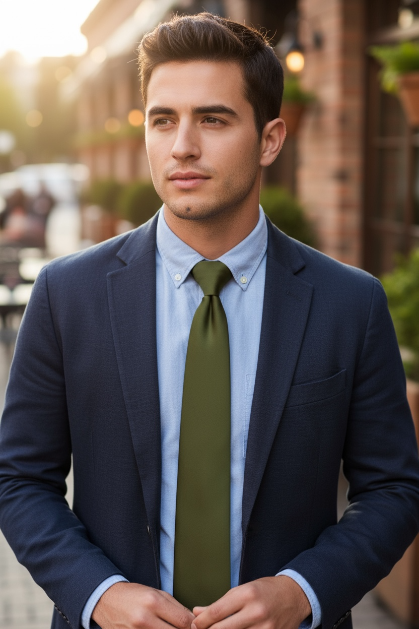 Groomsman in an olive tie