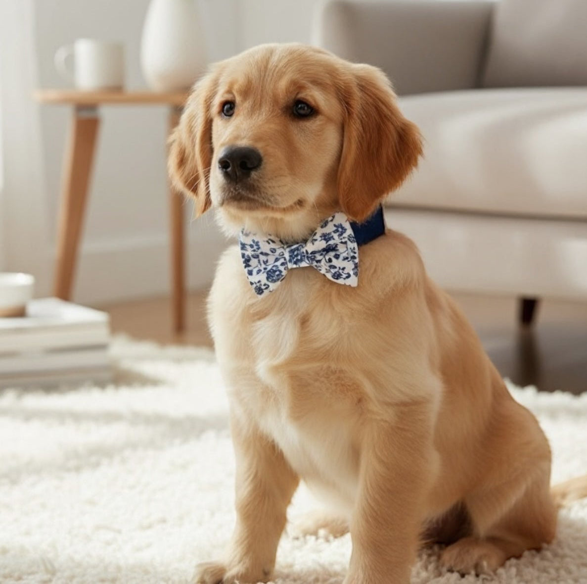 French Blue Floral Puppy Dog Bow Tie Collar for wedding.