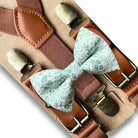 Sage bow tie and suspenders for boys men and toddlers for groomsmen and weddings.