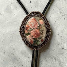 Vintage Floral Bolo Tie with Boho Roses, Western Wedding