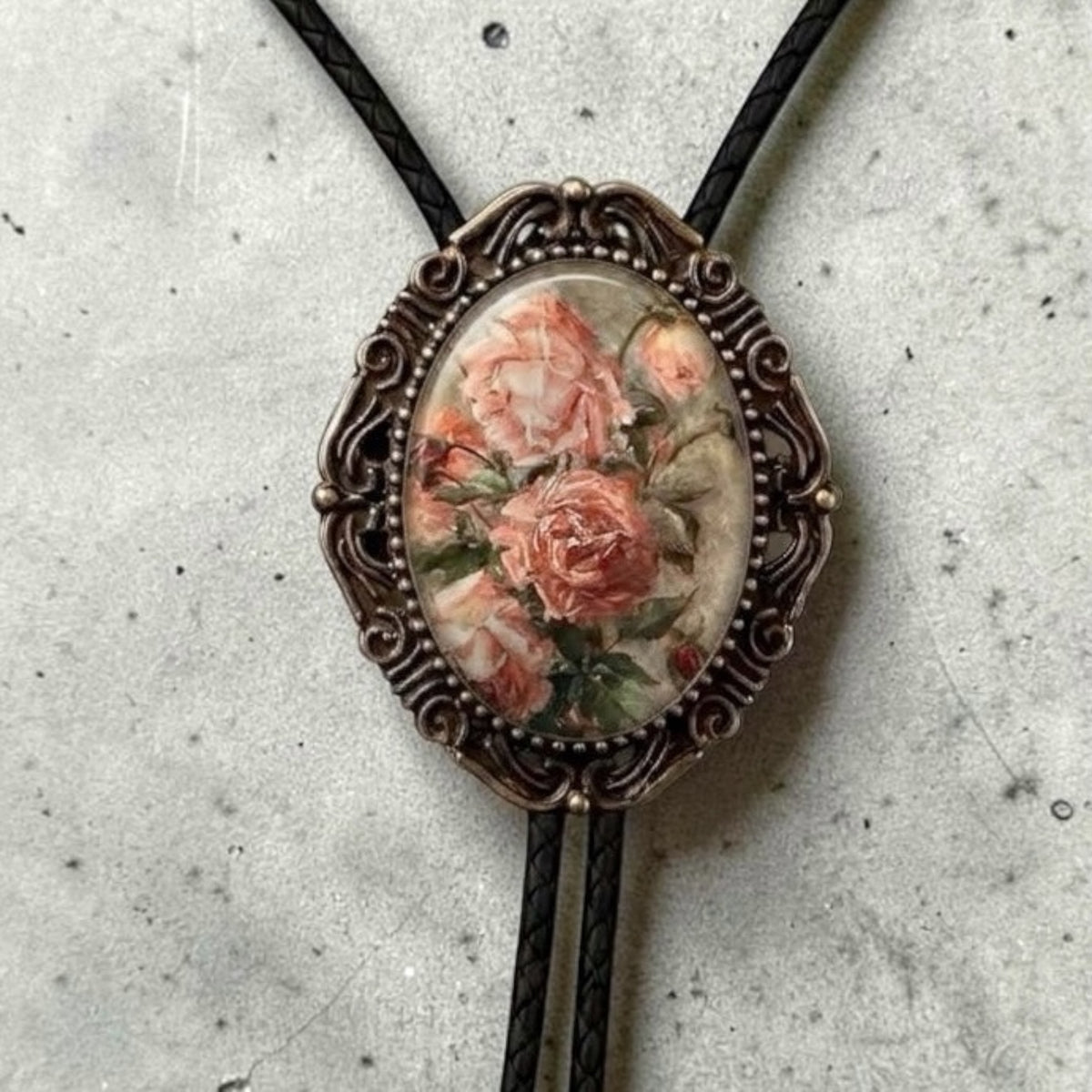 Vintage Floral Bolo Tie with Boho Roses, Western Wedding