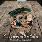 Floral dog bandana on a dog collar (sold separately)