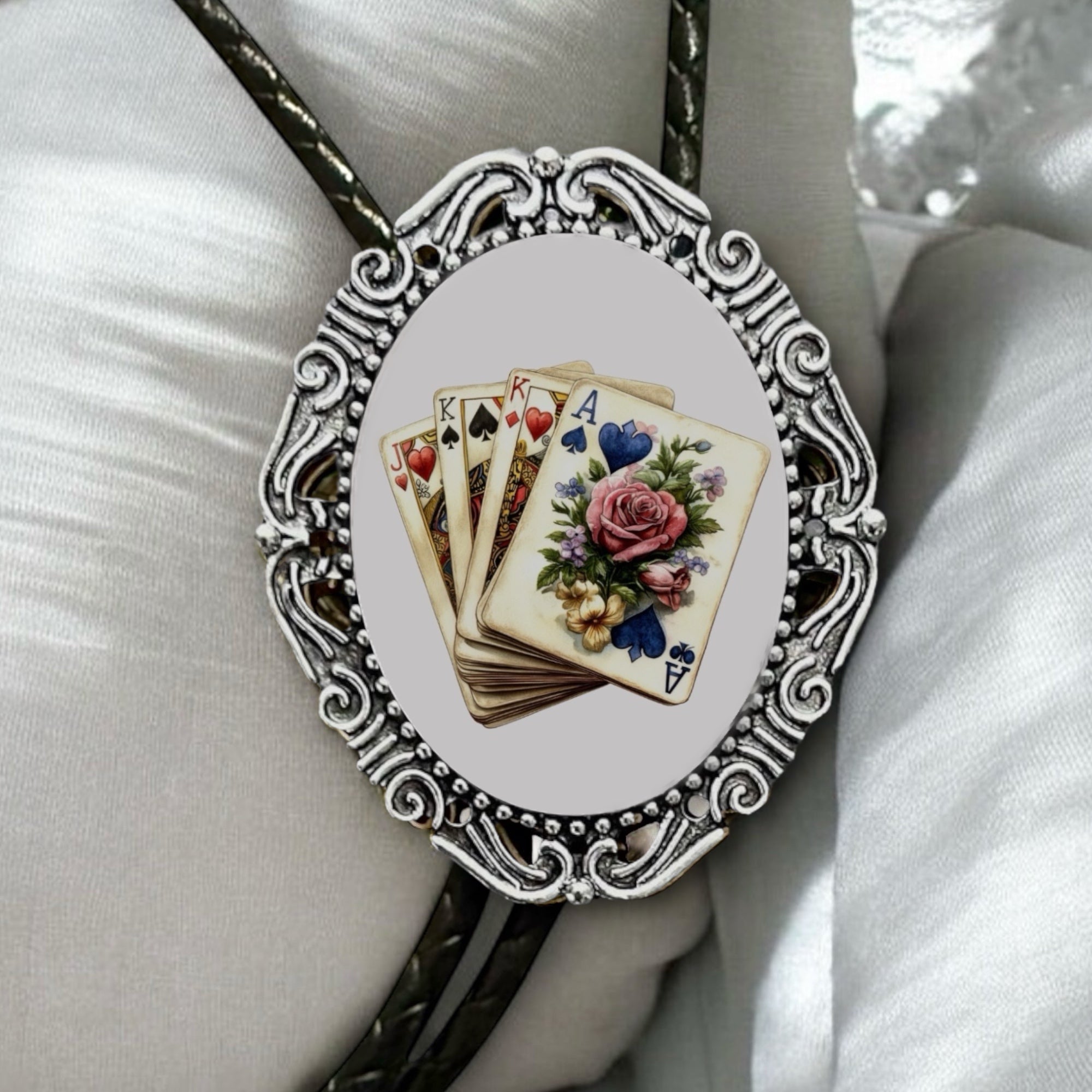 Hearts Playing Cards Bolo Tie- Western Deck of Cards Cowboy String Tie