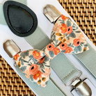 Peach Rifle Paper Co Garden Party fabric Bow Tie & Sage Suspenders Set for weddings groomsmen, and ring bearers.