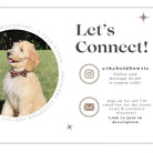 Dog wearing an orange and black polka dot bow tie inside a circular photo on a white background