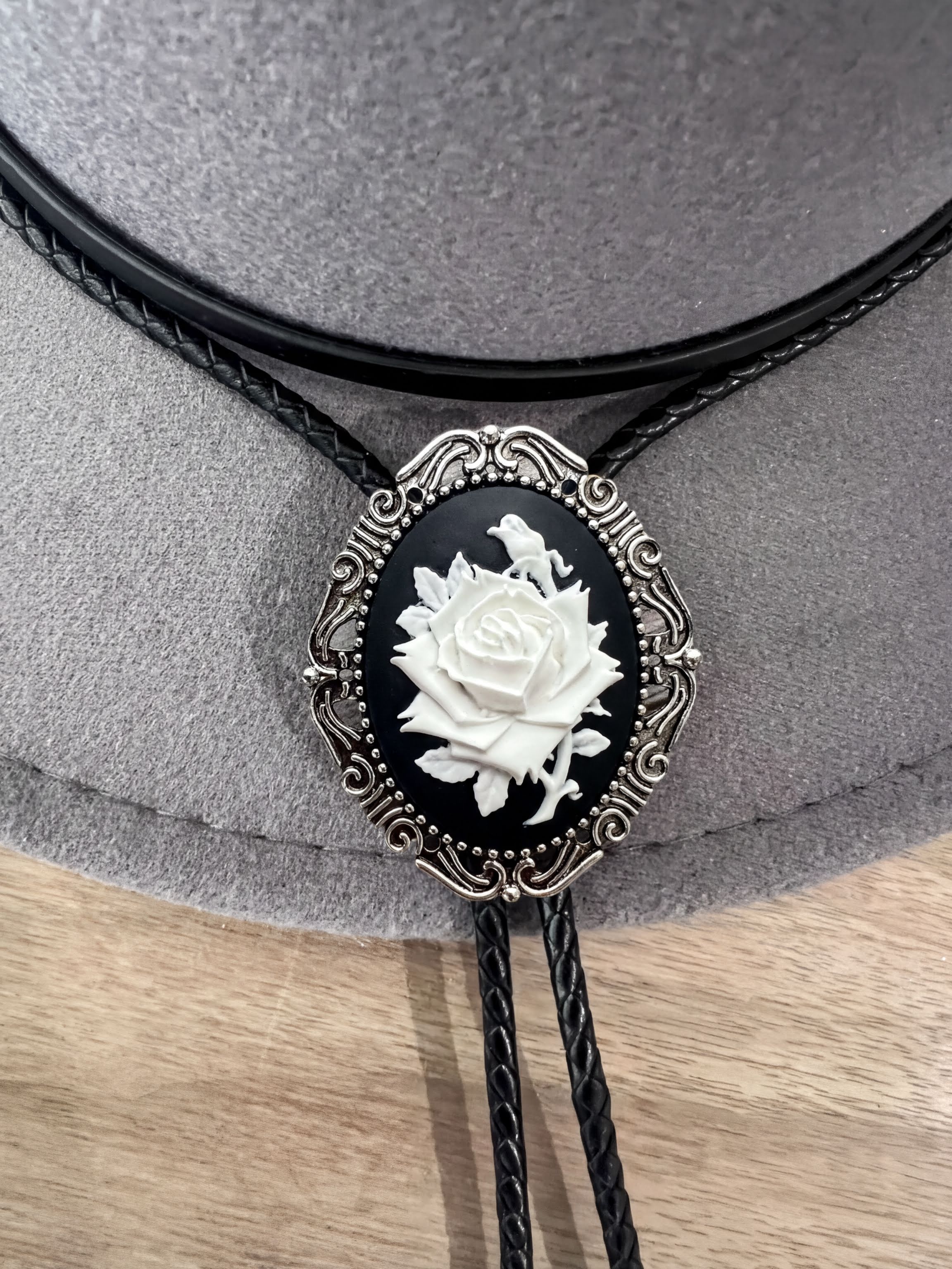 Rose bolo tie - Western Gifts for Her Bolo Tie - Indian Leather Western Wedding Necktie Mens Necklace Bola with Cabochon Rodeo