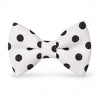 Polka dot bowtie for men boys and toddlers in white with black dots.