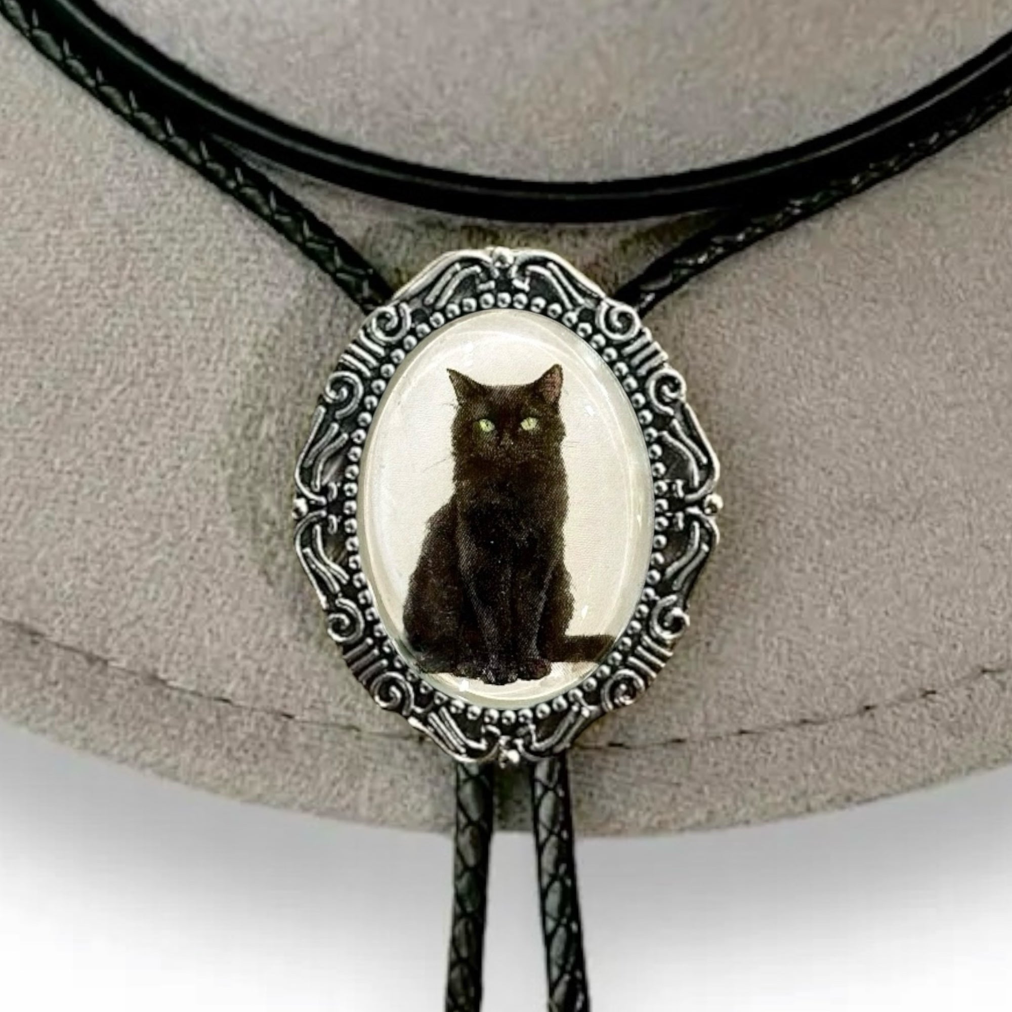 Black Cat Bolo Tie for Halloween 