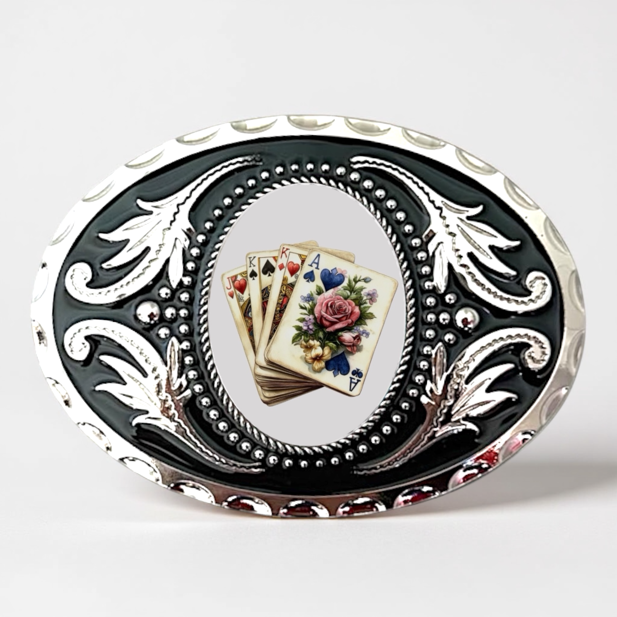 Deck of Cards Belt Buckle with Hearts, Valentine Western Accessory
