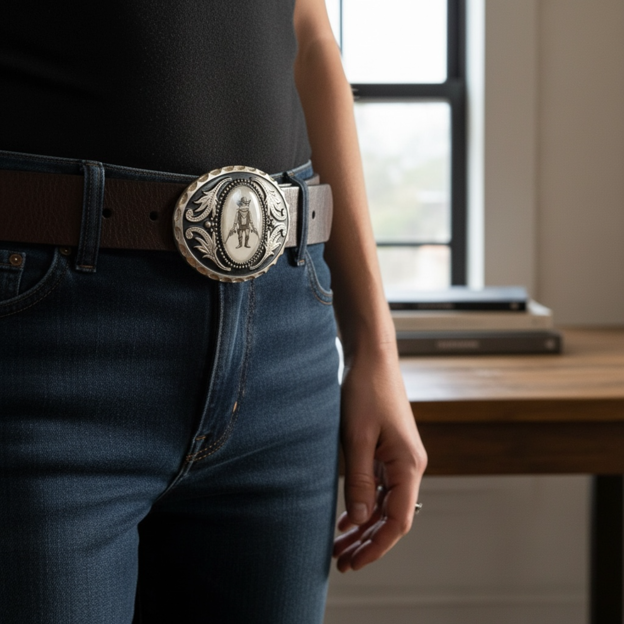 Custom Belt Buckle with Cowboy Frog, Western Accessory