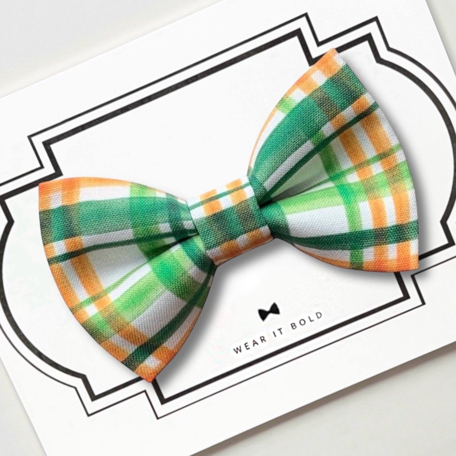 Green & Orange Plaid Dog Bow Tie for Pet Collars | The Bold Bow Tie
