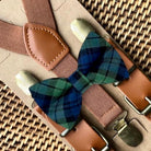 Navy and Green Tartan Plaid & Cognac Brown Suspenders Set
