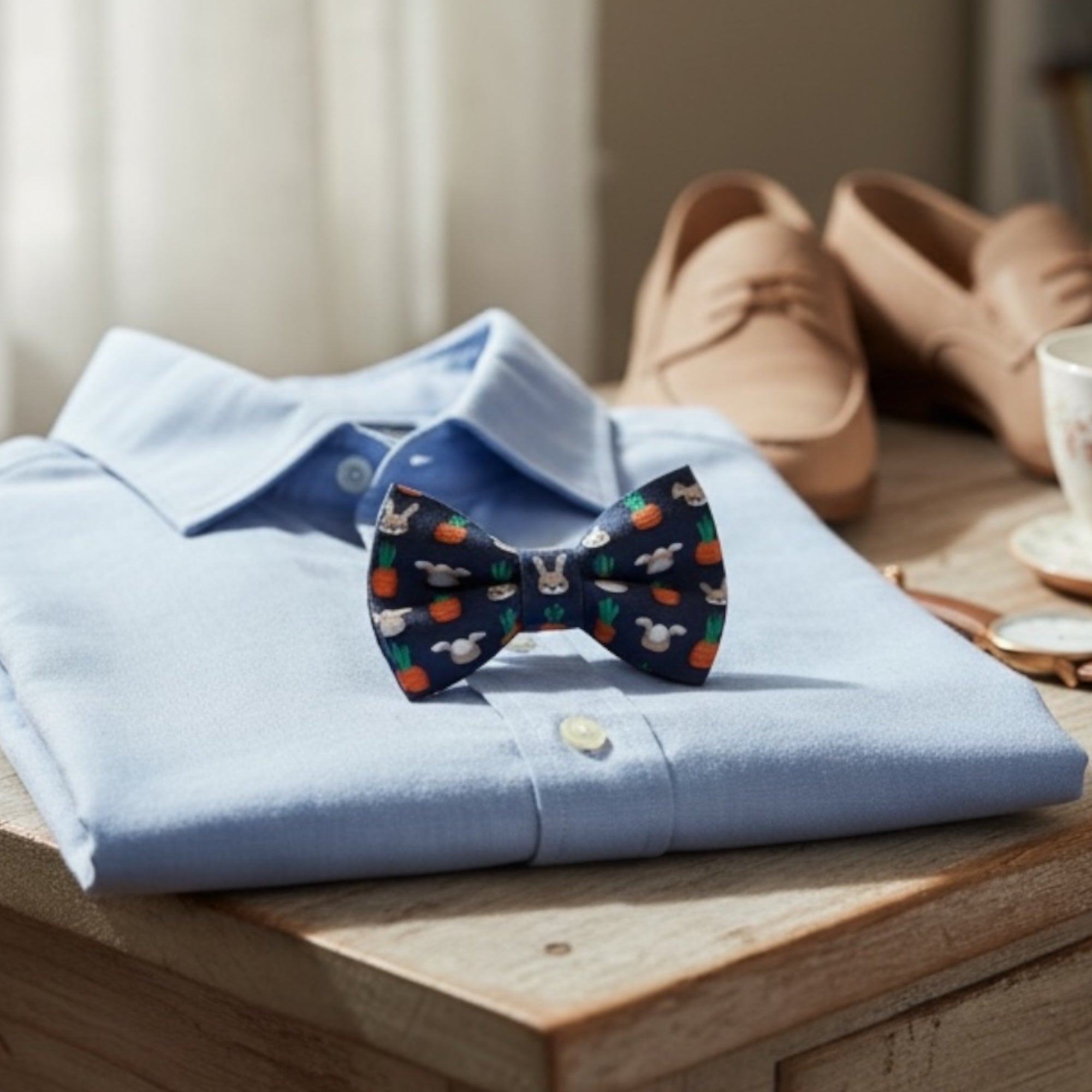 Close up high quality fabric bunny print bowties seasonal clothing gifts for men boys attire