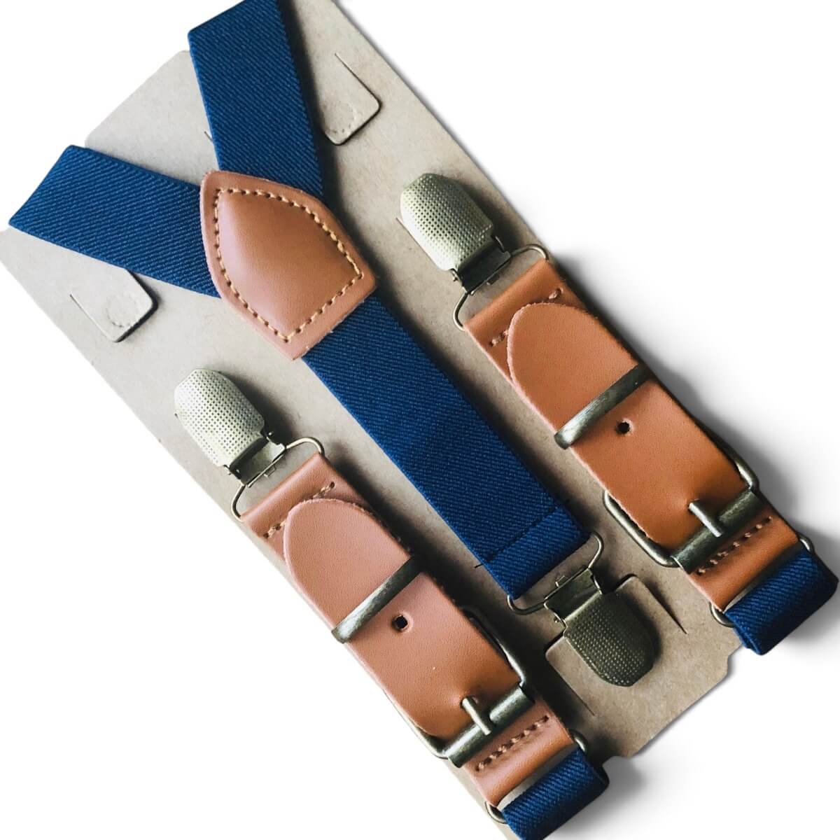 Navy suspenders with brass clips for men boys toddlers and babies - Handmade in the USA.