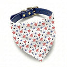 Fourth of July Dog Bandana with red white and blue stars on a blue collar.