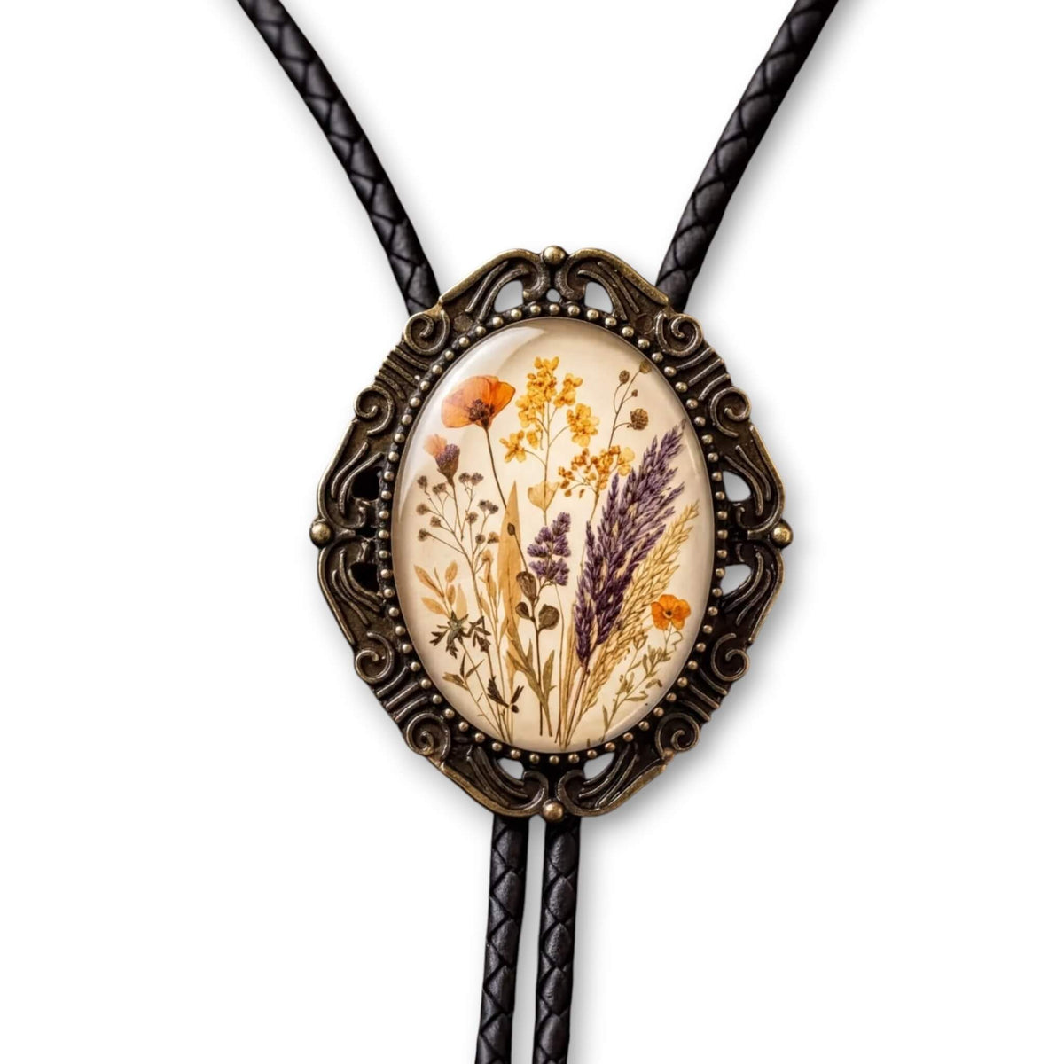 Bolo Tie for Men and Women- Burnt Orange Flowers