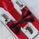 Christmas bow tie and suspenders in red plaid.