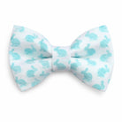 Bow tie for toddlers and men with light blue bunnies pattern on a white background for Easter