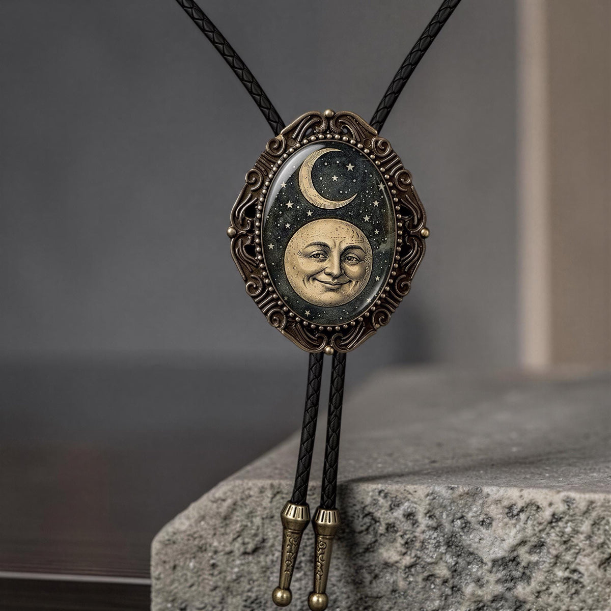 Moon bolo tie for witchy jewelry for dark academia accessory.