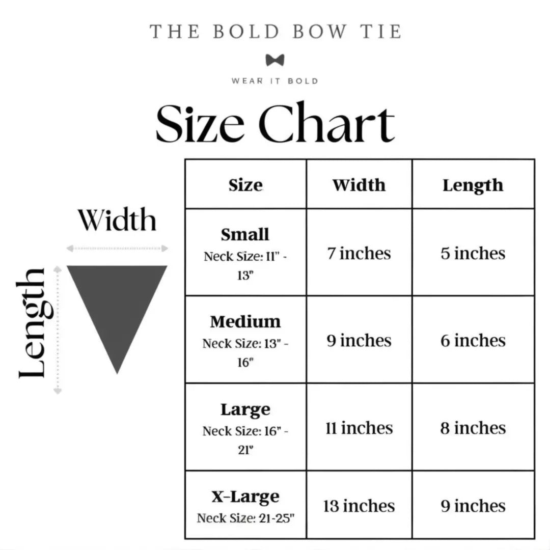 Infographic from The Bold Bow Tie titled Bandana Features under 512 characters. On the right, a fluffy tan dog wears a patterned bandana reading Stud Muffin with muffin graphics. On the left, pointer lines connect the image to four checkmark features: Handmade, Comfortably slides onto pet’s collar, High quality fabric, and Variety of sizes for all breeds. Bottom right text reads Makes a Great Gift!