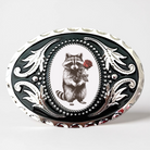 Valentine Raccoon Belt Buckle with Hearts, Valentine Western Accessory