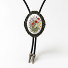 Retro cottagecore necklace traditional handmade green fern leaves blush yellow blooms.