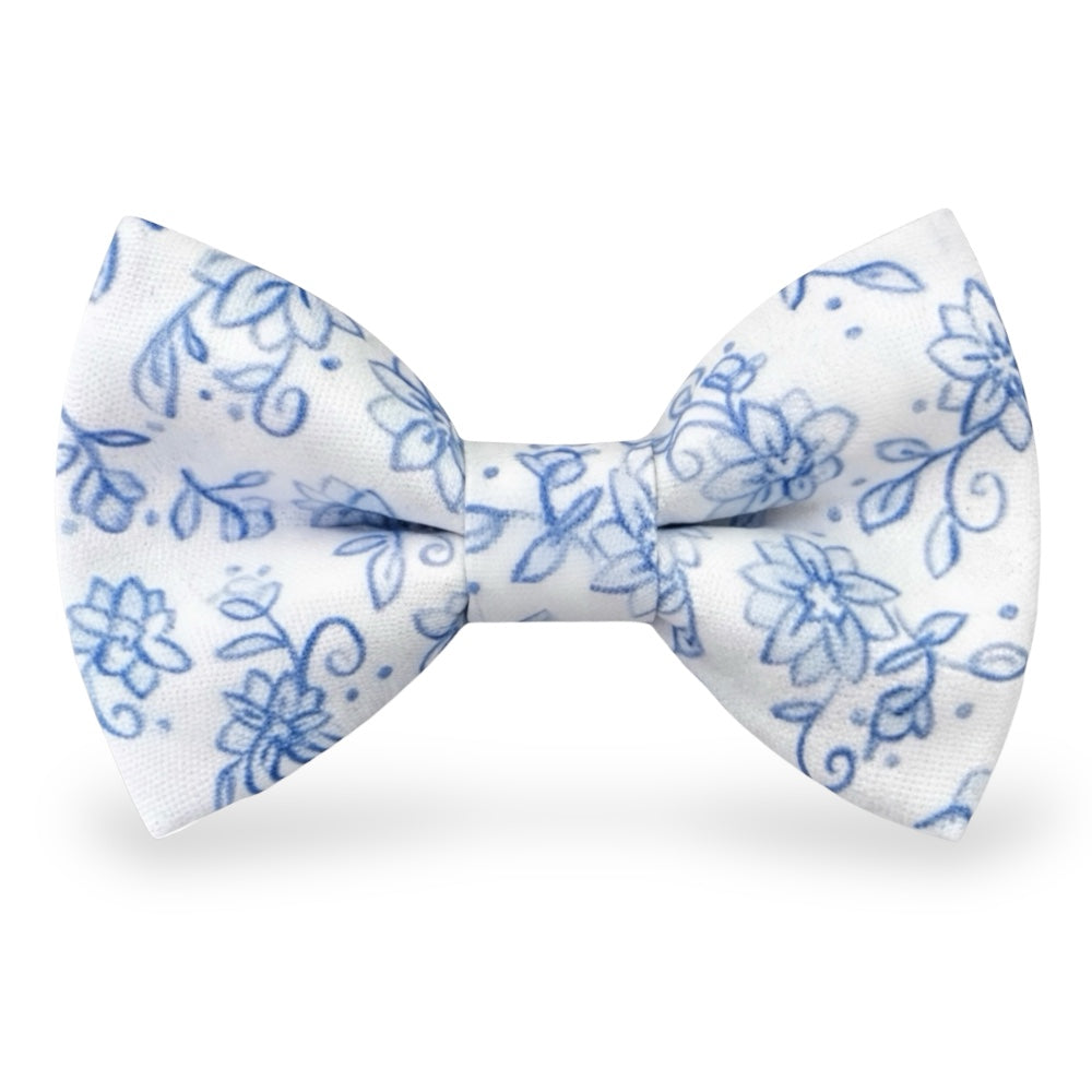 Blue and white floral bow tie for men and boys for weddings, groomsmen and groom.