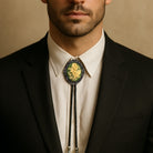 Silver Lily of the Valley Bolo Tie Being worn by a man