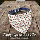 Fourth of July Dog Bandana with red white and blue stars on a blue collar, collar sold separately.