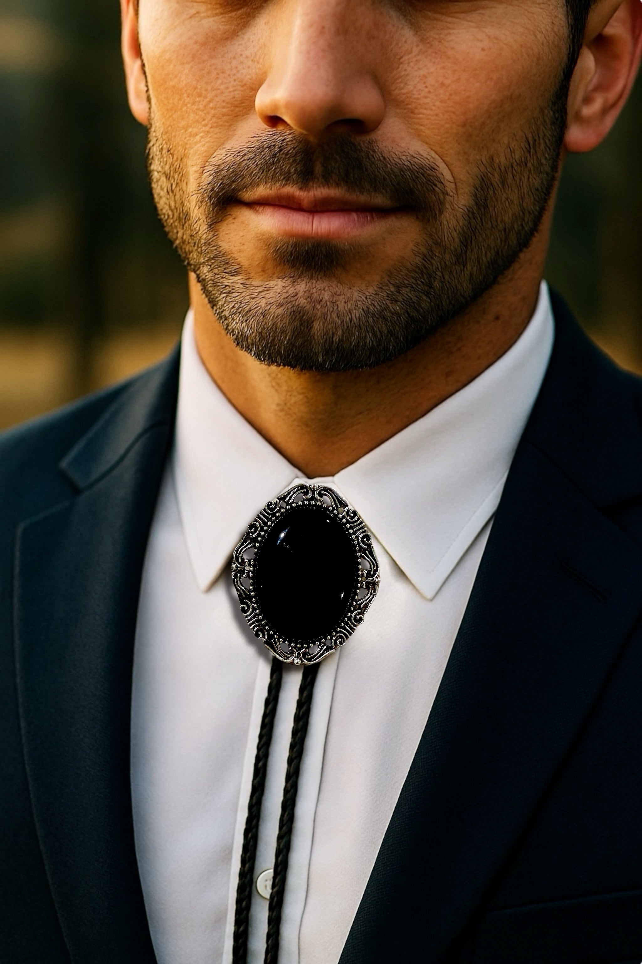 Black Bolo Tie- Onyx Western Wedding Accessory for Men and Women For a wedding
