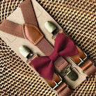 Burgundy Bow Tie & Cognac Brown Suspenders Set for wedding, ring bearer or groomsmen.