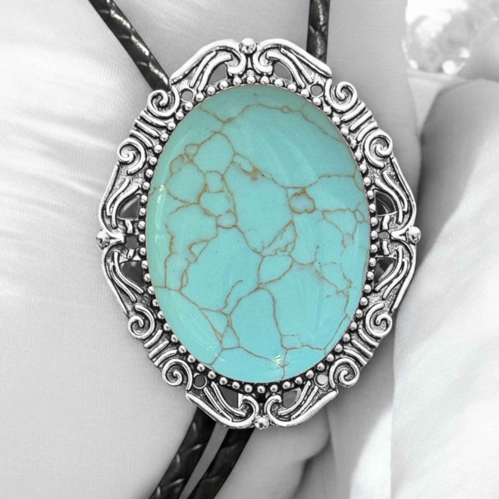Turquoise Bolo Tie- Silver Western Wedding Accessory for Men and Women