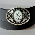 Raccoon Belt Buckle, Western Accessory on a black leather belt