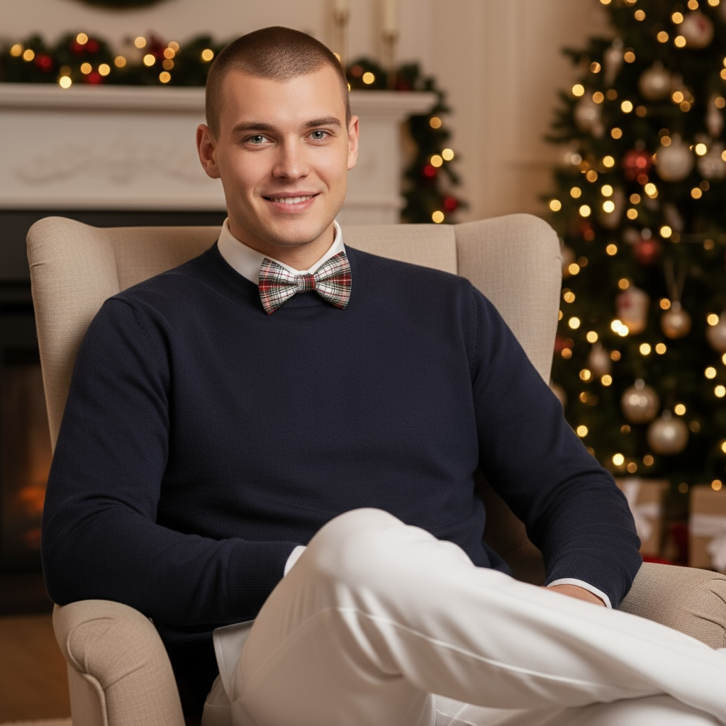 Bow tie for men being worn on Christmas Eve.