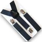 Dark Gray suspenders with silver clips for groomsmen, wedding party, wedding and ring bearers on a white background