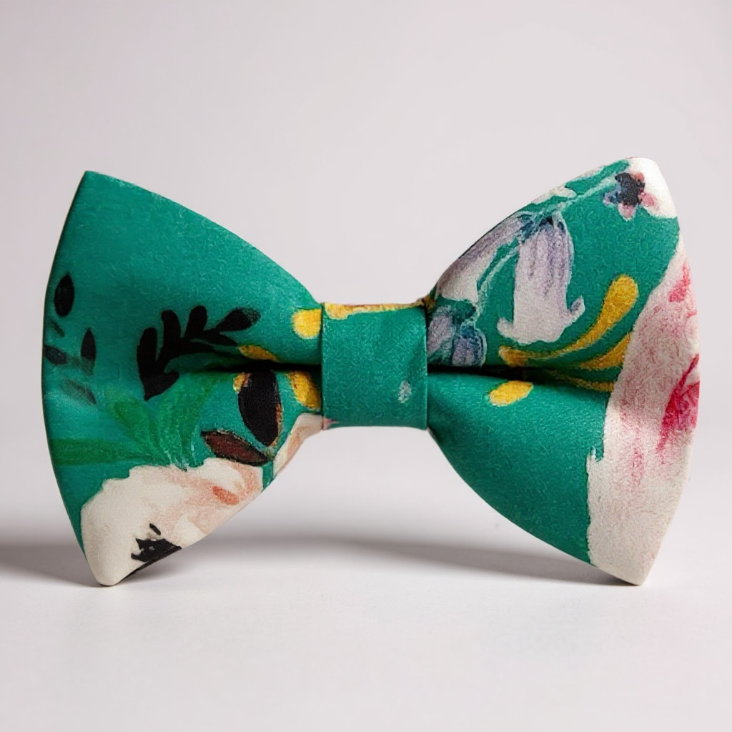 Teal floral bowtie for wedding.
