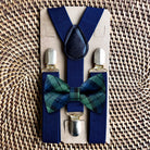 Christmas Navy Plaid Bow Tie & Navy Suspenders Set
