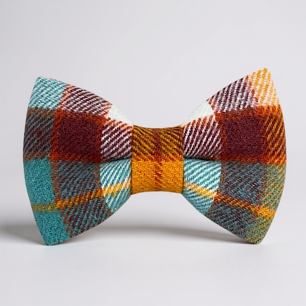 Plaid Bow Tie - Orange and Blue Tartan