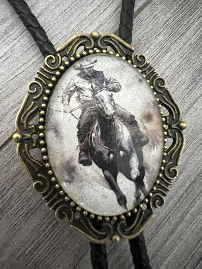 Bolo Tie- Rodeo Cowboy Riding Horse