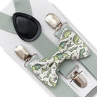 Dinosaur bow tie for boys and Sage green suspenders- bowtie and suspenders set.