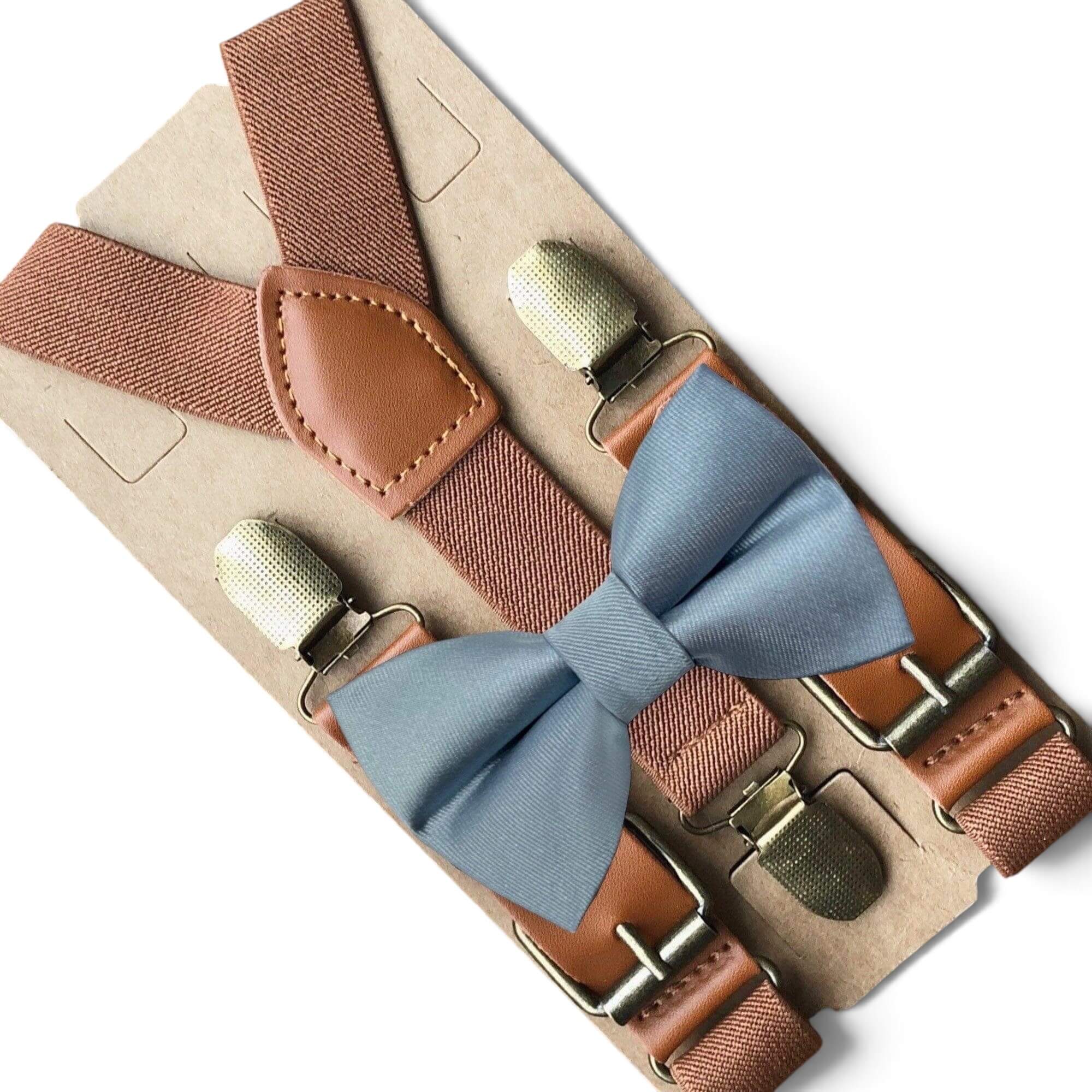 Dusty blue bow tie and suspenders for men boys toddlers and babies.