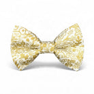 Gold bow tie for men in pre-tied golden floral for weddings, groomsmen and formal events.