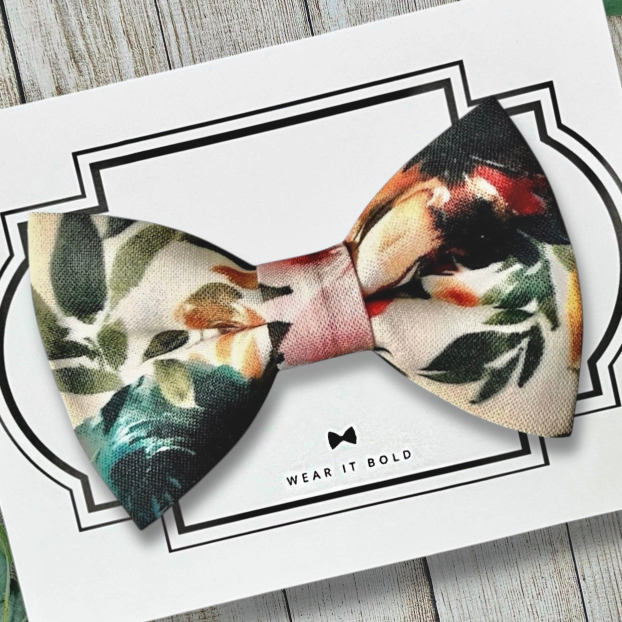Autumn Floral Dog Bow Tie in Ivory Terracotta for Dog Collar or Cat Collar